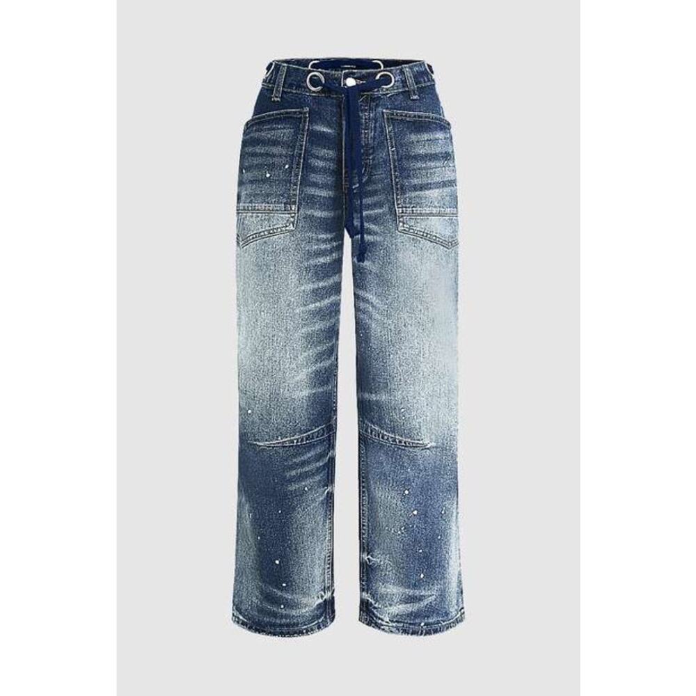 Flamingals Drawstring Grommet Eyelet Mid Waist Barrel Jeans - Picture 3 of 5